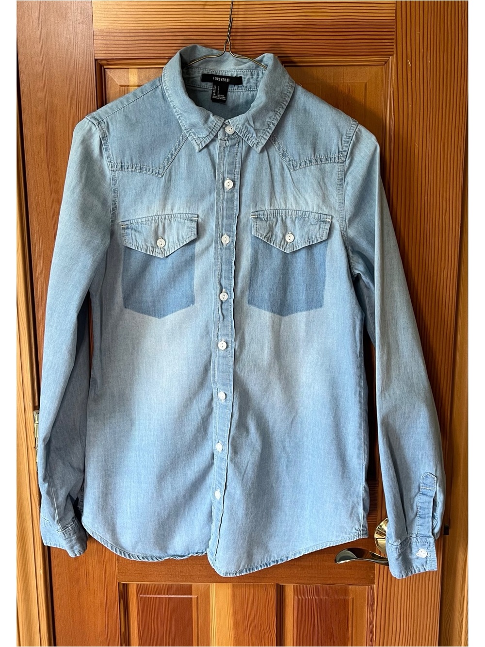 Forever 21 Light Wash Denim Button-Up Shirt